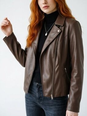 Women’s Brown Faux Leather Moto Jacket